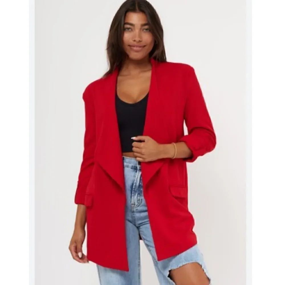 Boom Boom Jeans Red Cascade Front Knit Crepe Blazer